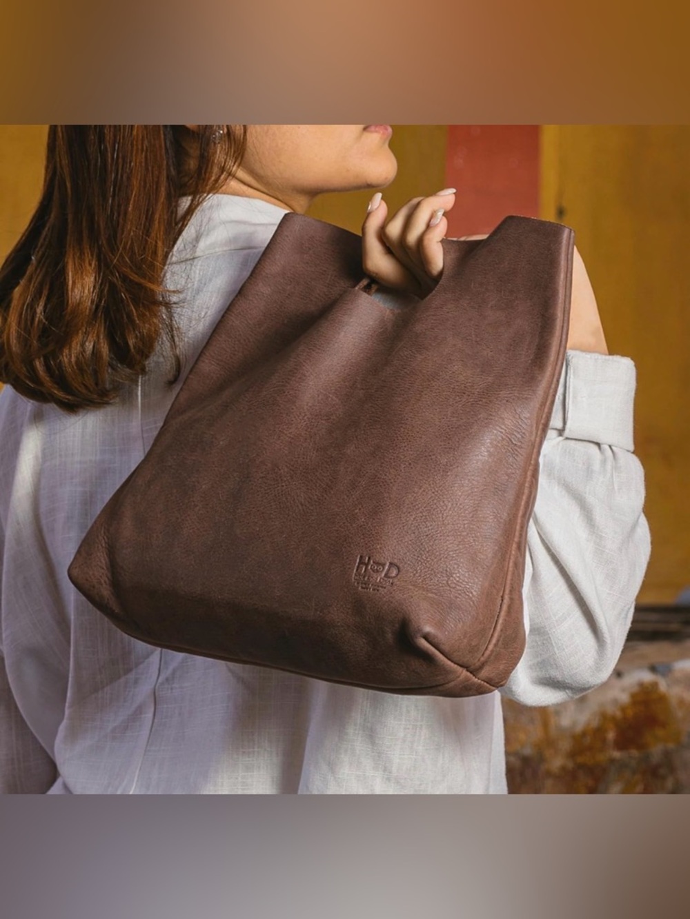 Hide & Drink Womens Minimalist Boho Handbag Brown Rustic Leather Purse Tote Bag